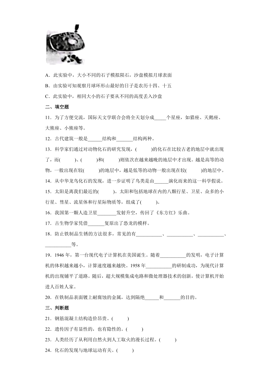 2022新苏教版六年级上册《科学》期末测试卷（试题）（含答案）.docx_第2页