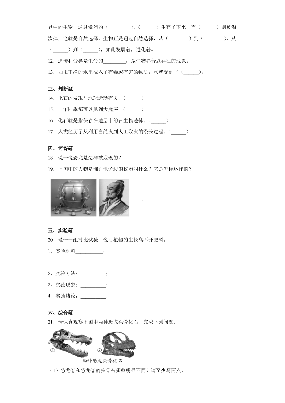 2022新苏教版六年级上册《科学》复习训练（试题）（含答案）.docx_第2页