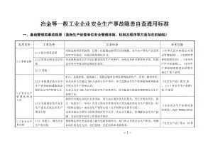 冶金等一般工业企业安全生产事故隐患自查通用标准参考模板范本.doc