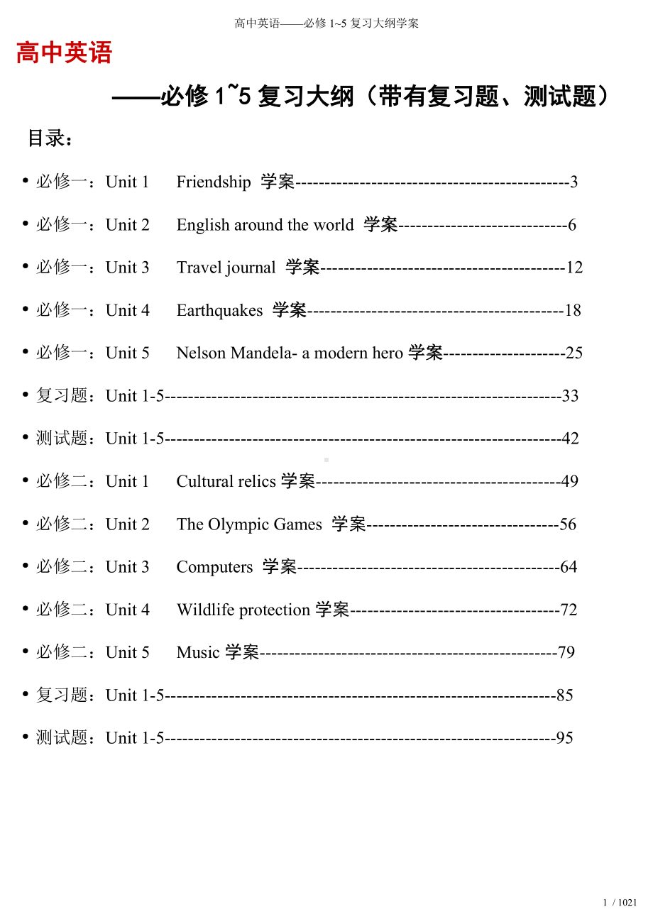 高中英语-必修1~5复习大纲学案参考范本.doc_第1页