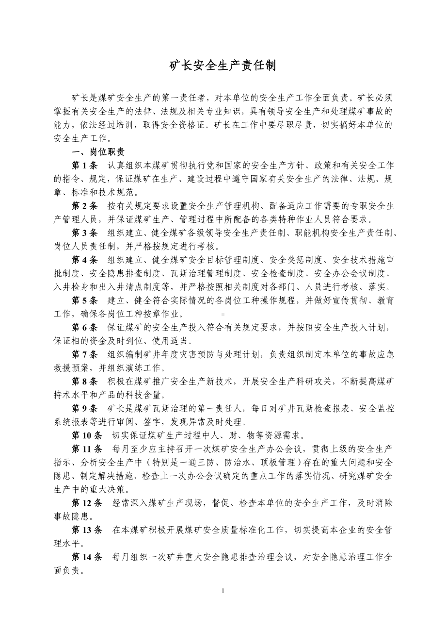 煤矿企业各级管理人员安全生产责任制参考范本.doc_第1页