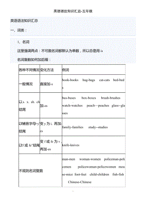 人教版五年级英语语法知识汇总.docx