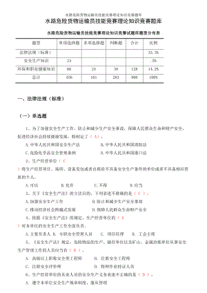 水路危险货物运输员技能竞赛理论知识竞赛题库参考范本.doc