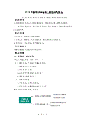 2022年新课标八年级上册道德与法治第九课 树立总体国家安全观 教案（2课时）.docx