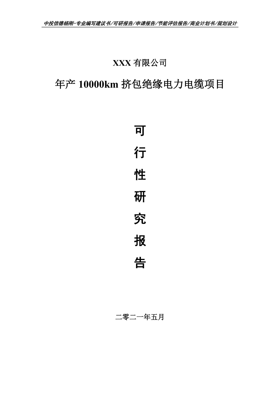 年产10000km挤包绝缘电力电缆项目可行性研究报告建议书.doc_第1页