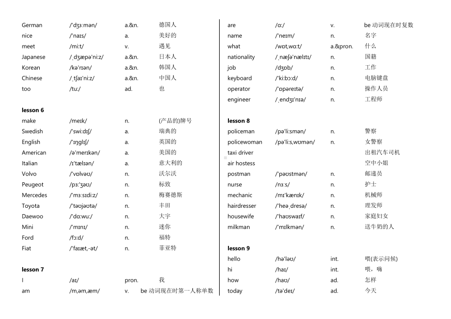 新概念英语第一册全册 单词表（新版音标版）.docx_第2页