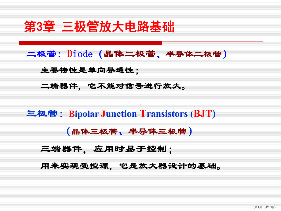 三极管放大电路基础课件.pptx_第1页