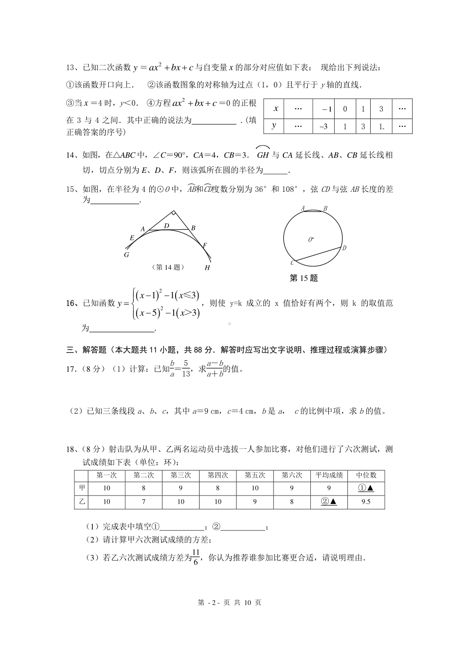 南京鼓实南师江宁2021-2022苏科版九年级初三上册数学12月试卷及答案.pdf_第2页