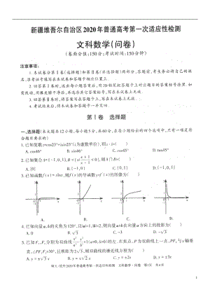 新疆维吾尔自治区2020届高考数学第一次适应性检测试题文扫描版.doc