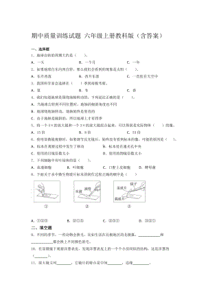 2022新教科版六年级上册《科学》期中质量训练（试题 ）（含答案）.docx