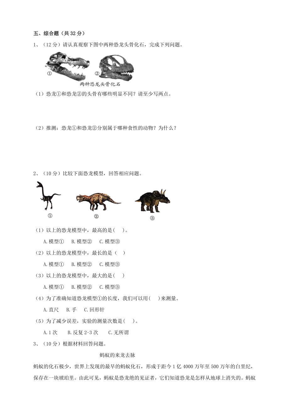 2022新苏教版六年级上册《科学》第三单元化石的奥秘（单元测试）（含答案）.doc_第3页