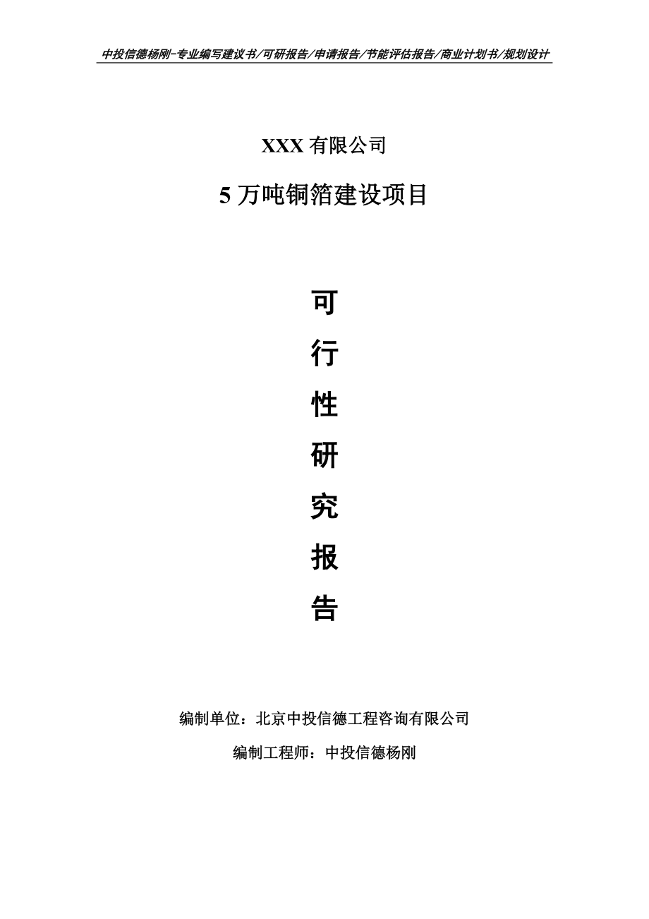 5万吨铜箔建设项目可行性研究报告建议书.doc_第1页