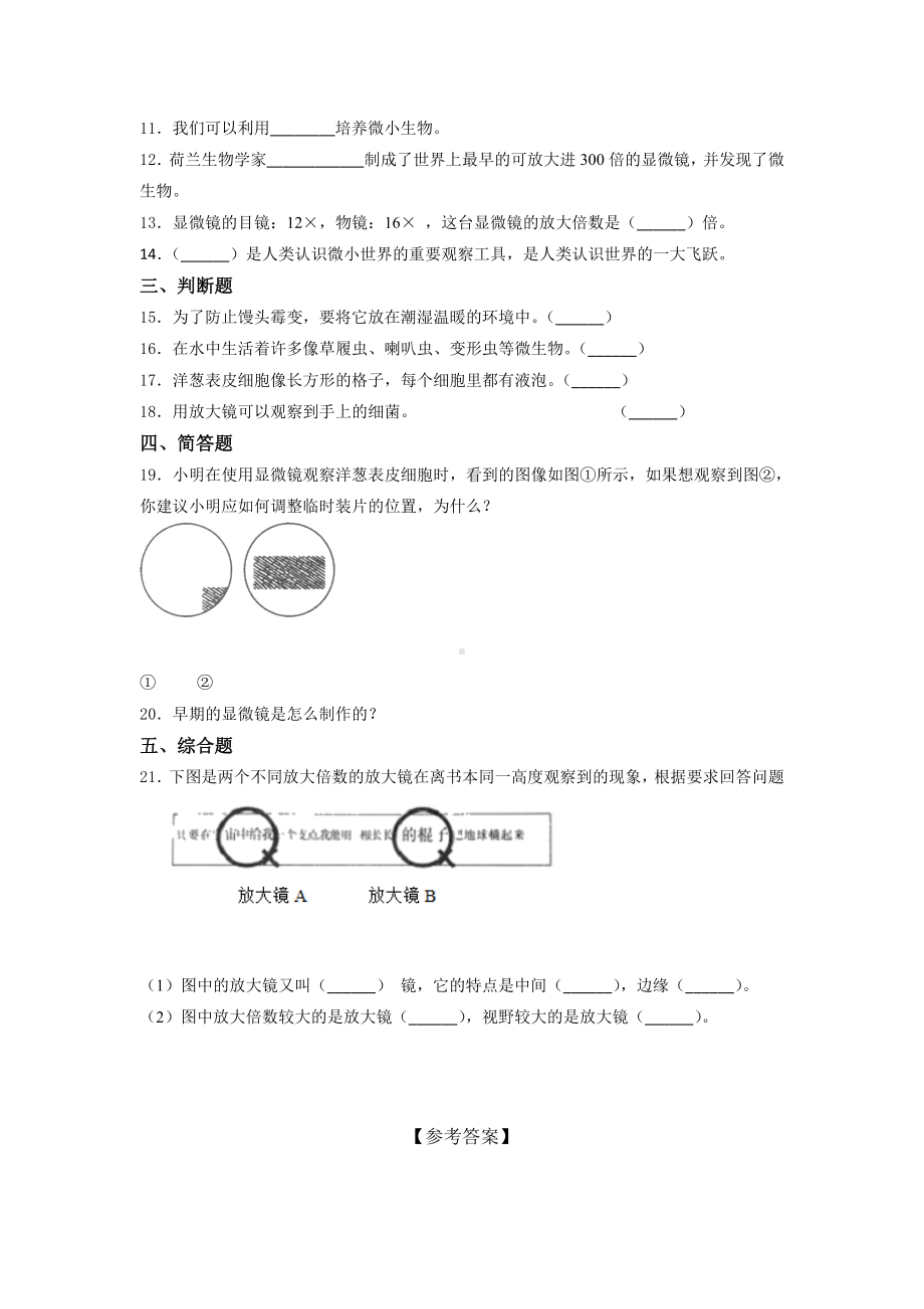 2022新教科版六年级上册《科学》第一单元 微小世界（单元测试）-.docx_第2页