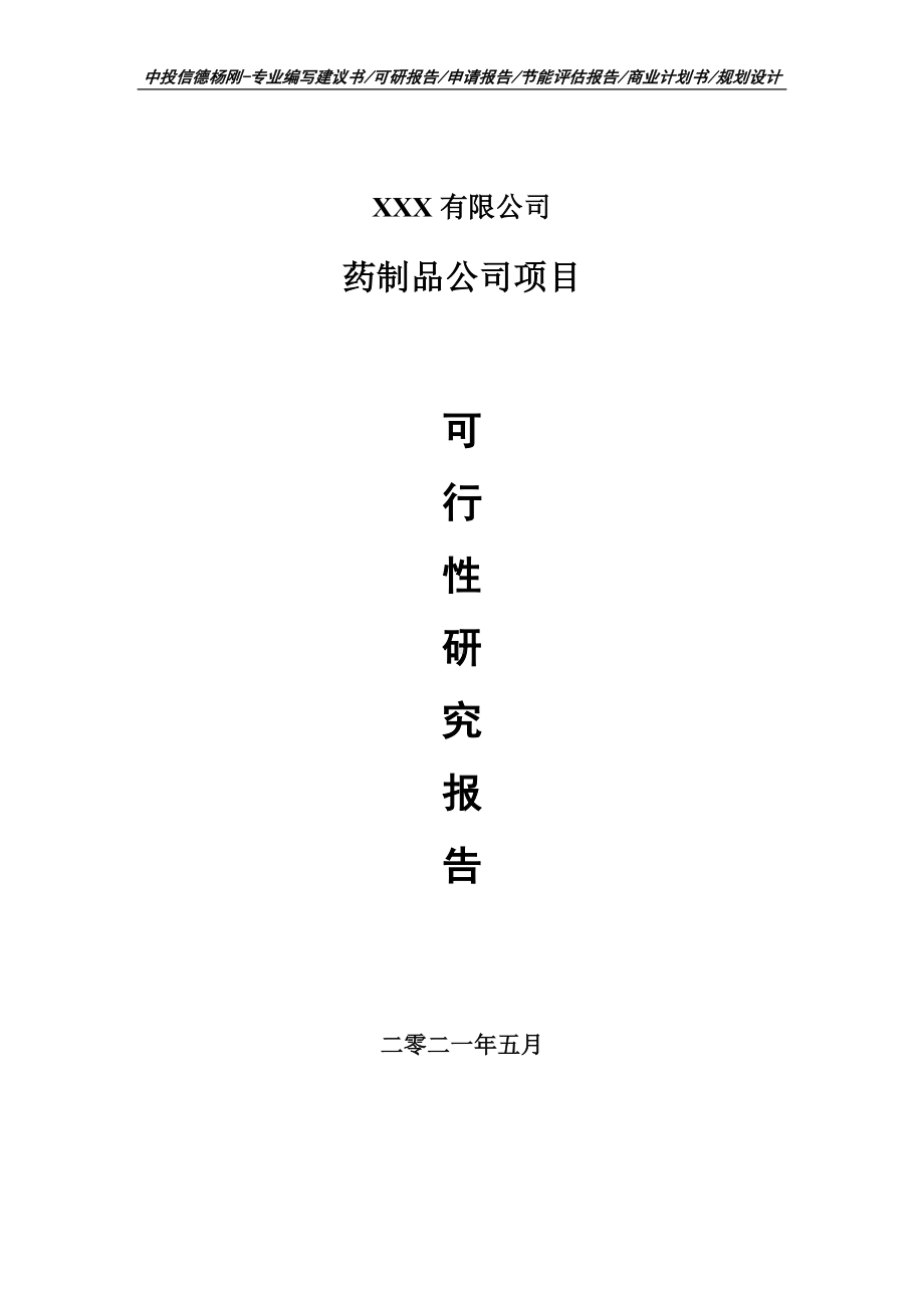 药制品公司建设项目可行性研究报告.doc_第1页