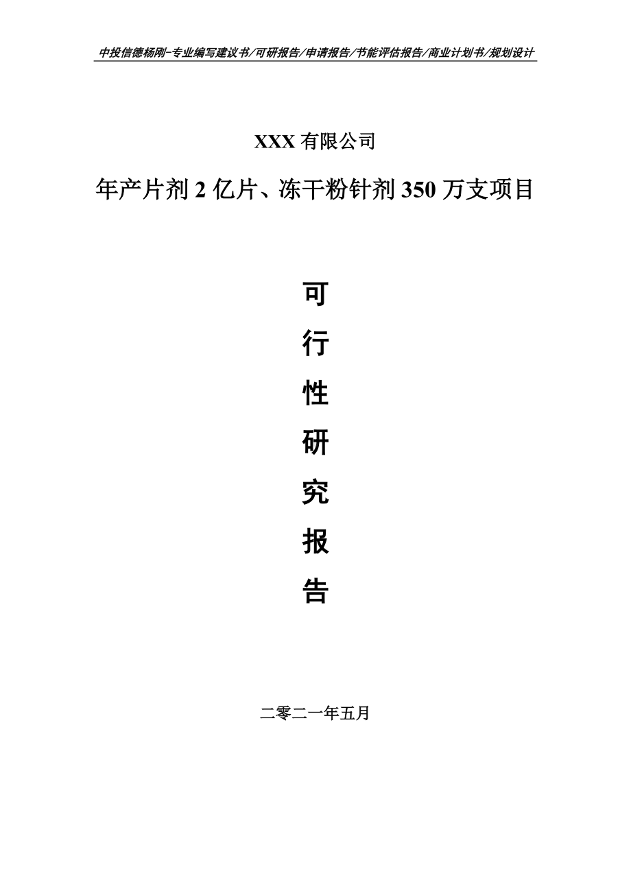 年产片剂2亿片、冻干粉针剂350万支可行性研究报告申请备案.doc_第1页