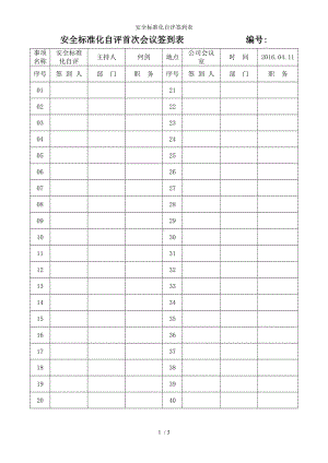 安全标准化自评签到表参考模板范本.doc