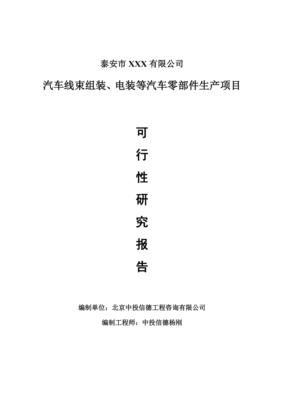 汽车线束组装、电装等汽车零部件生产可行性研究报告.doc_第1页