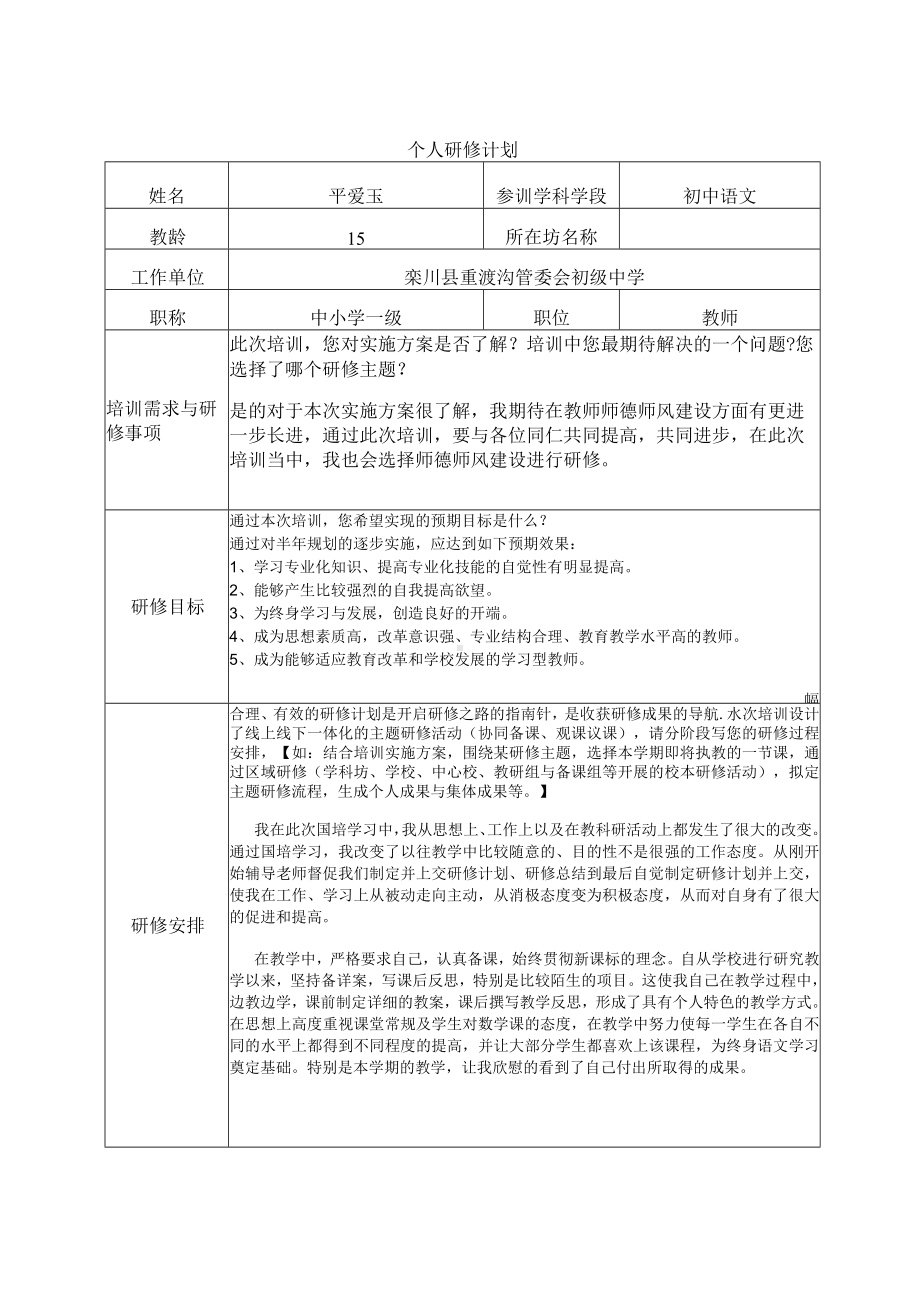 教师个人研修计划.docx_第1页