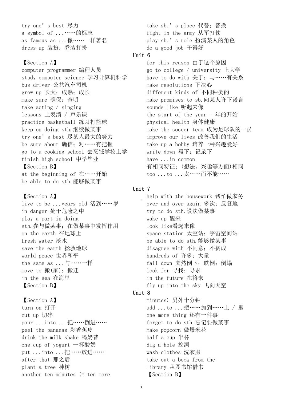 初中英语人教版八年级上册重点短语汇总.doc_第3页