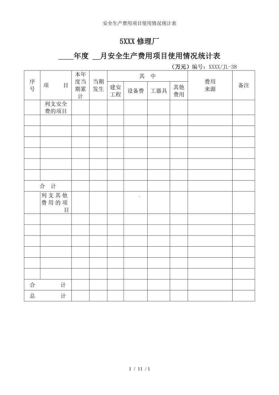 安全生产费用项目使用情况统计表参考模板范本.doc_第1页