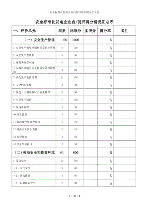 安全标准化发电企业自复评得分情况汇总表参考模板范本.doc