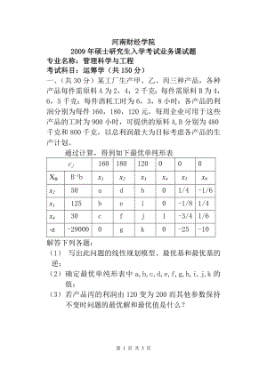 2009年河南财经政法大学考研专业课真题运筹学.doc