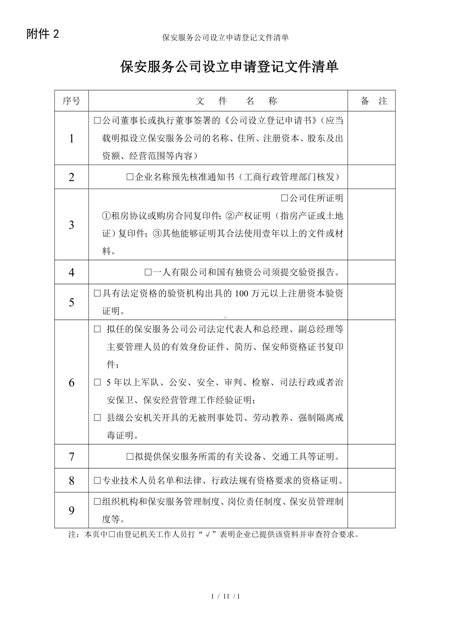 保安服务公司设立申请登记文件清单参考模板范本.doc_第1页