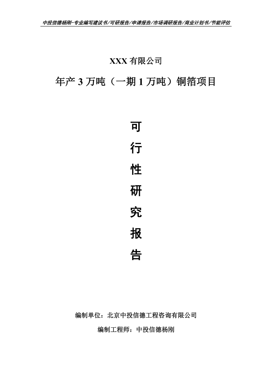 年产3万吨（一期1万吨）铜箔可行性研究报告-申请备案.doc_第1页