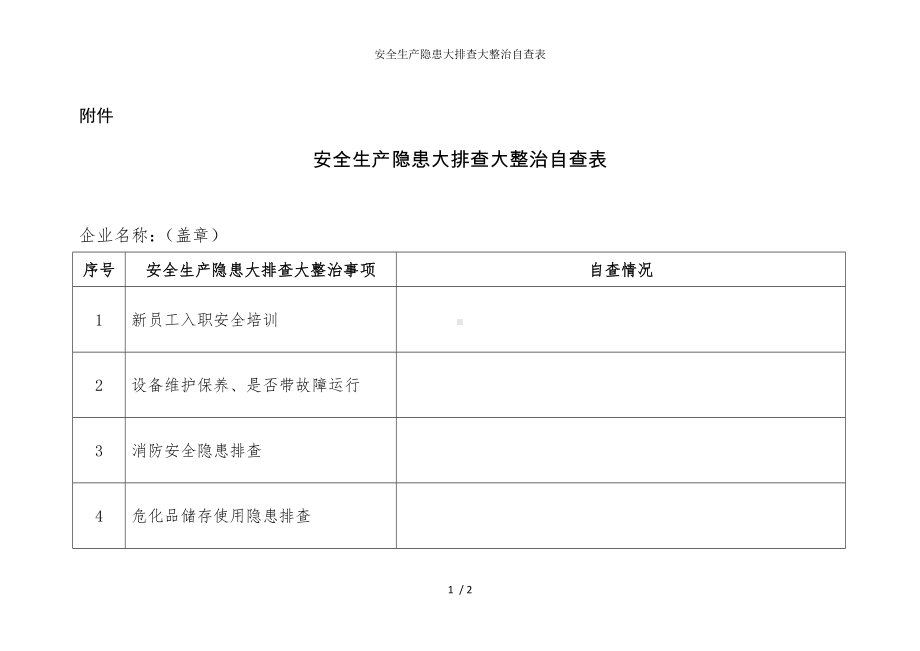 安全生产隐患大排查大整治自查表参考模板范本.doc_第1页