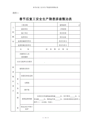 春节后复工安全生产隐患排查整治表参考模板范本.doc