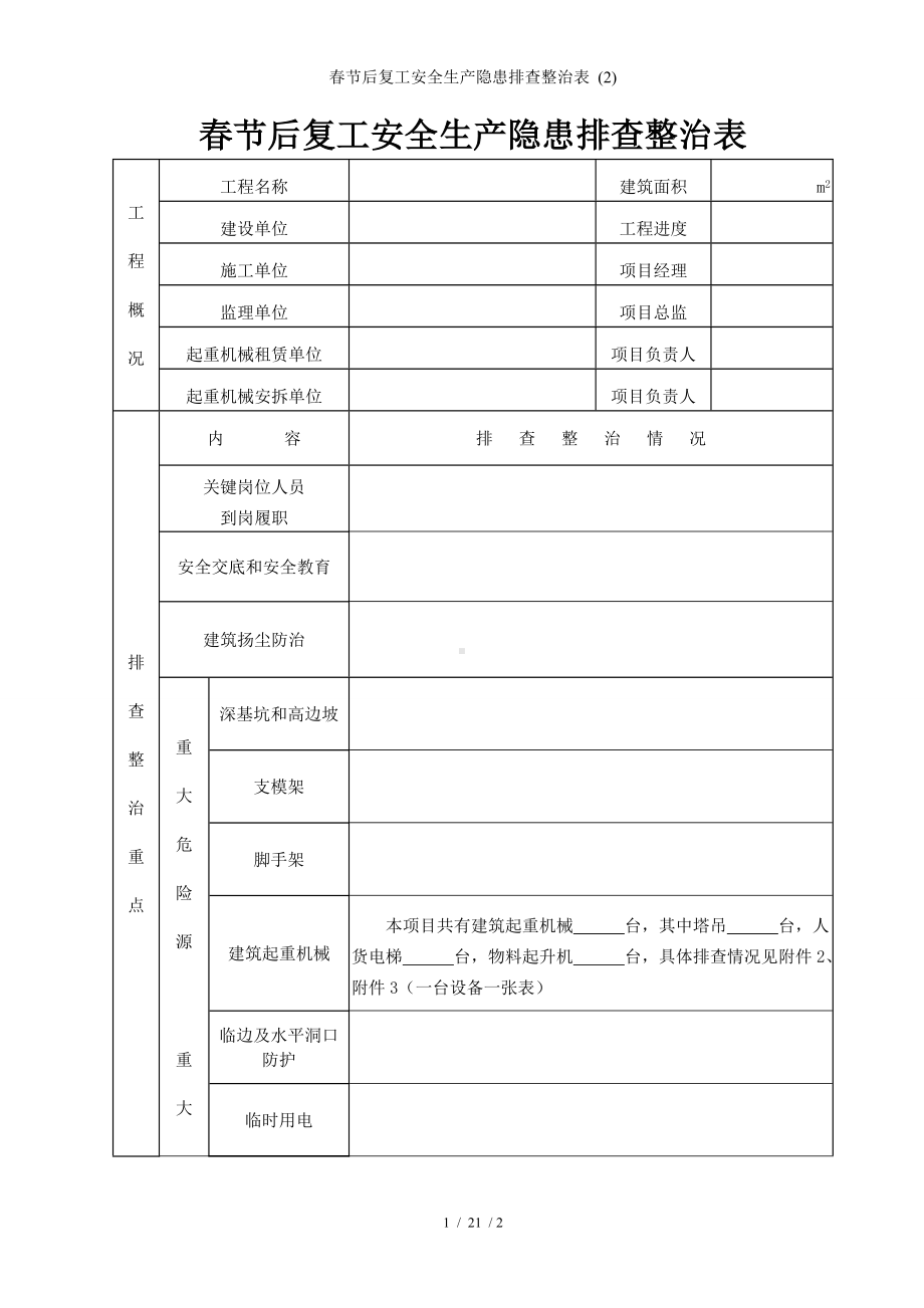 春节后复工安全生产隐患排查整治表 (2)参考模板范本.doc_第1页