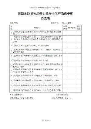 道路危险货物运输企业安全生产隐患季度参考模板范本.doc