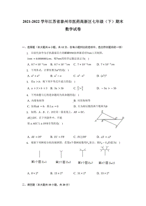 江苏省泰州市医药高新区2021-2022学年七年级下学期期末数学试卷 .docx