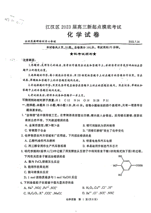 2023届湖北省武汉市江汉区新高三上学期起点考试化学试题.pdf