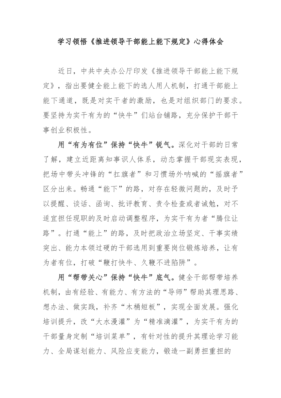 学习领悟《推进领导干部能上能下规定》心得体会3篇.docx_第1页