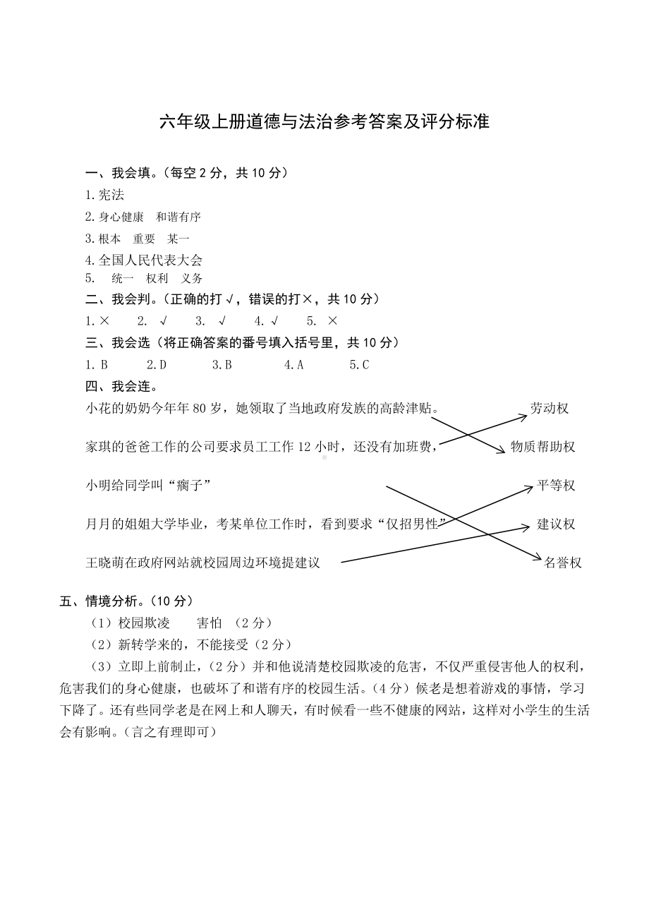 部编版六年级上册《道德与法治》期末综合检测（试题）.doc_第3页