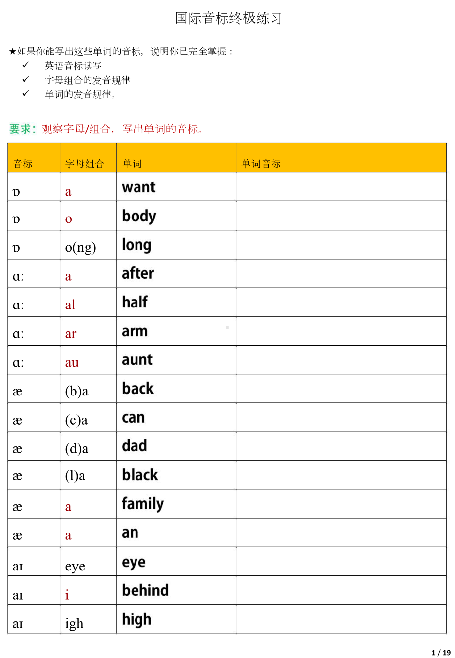 小学英语国际音标练习观察字母组合写单词音标.docx_第1页