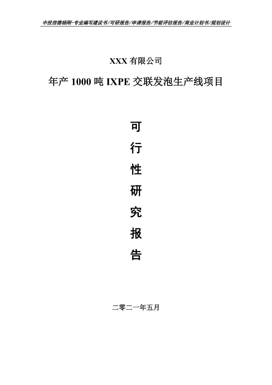 年产1000吨IXPE交联发泡生产线申请报告可行性研究报告.doc_第1页