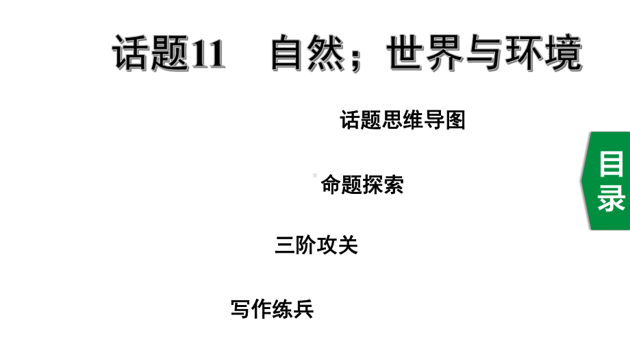 2020年福建英语中考作文指导话题11自然;世界与环境课件.ppt_第1页