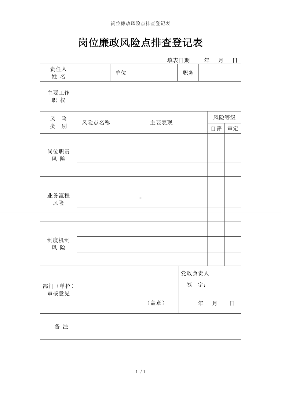 岗位廉政风险点排查登记表参考模板范本.doc_第1页