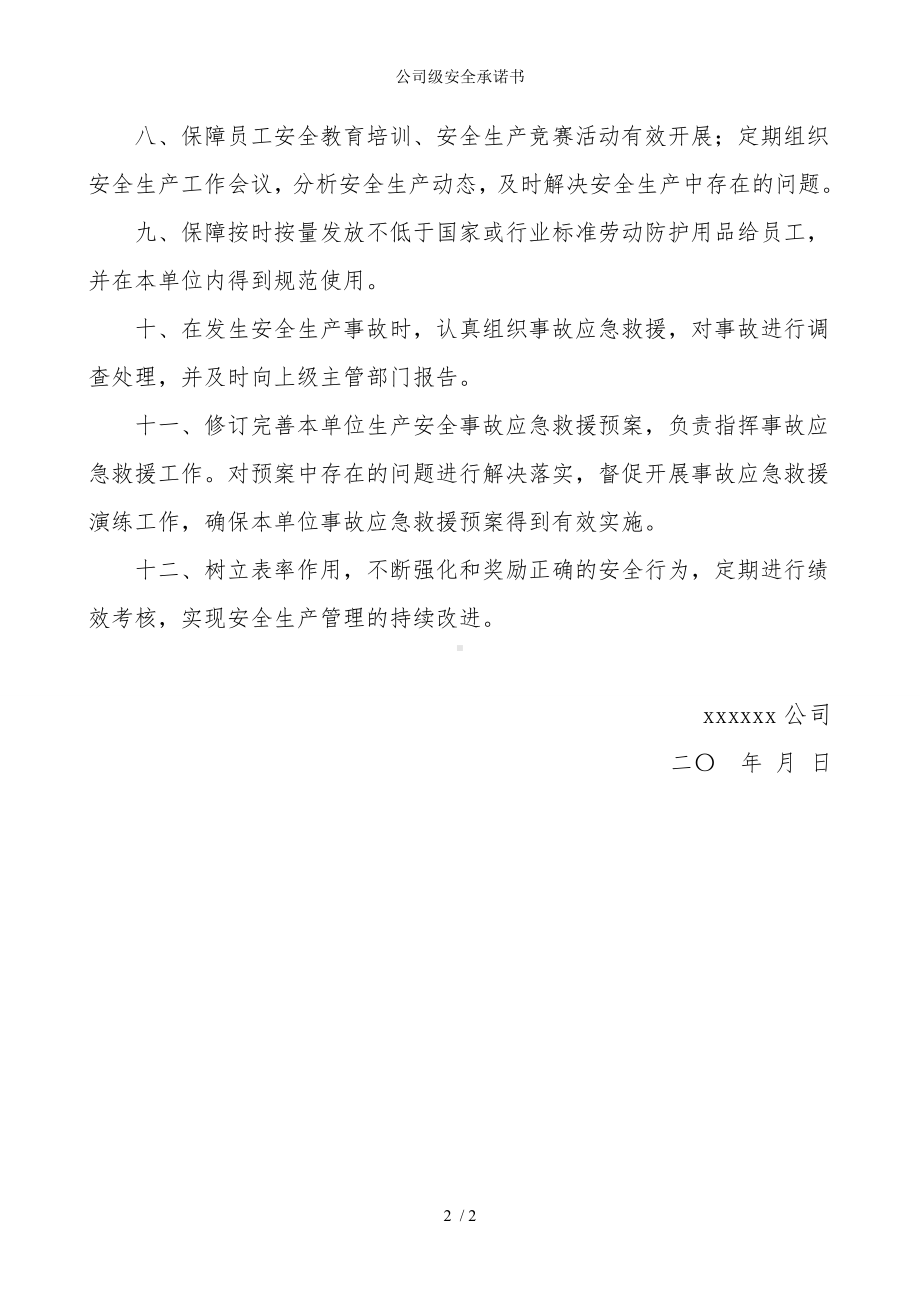 公司级安全承诺书参考模板范本.doc_第2页