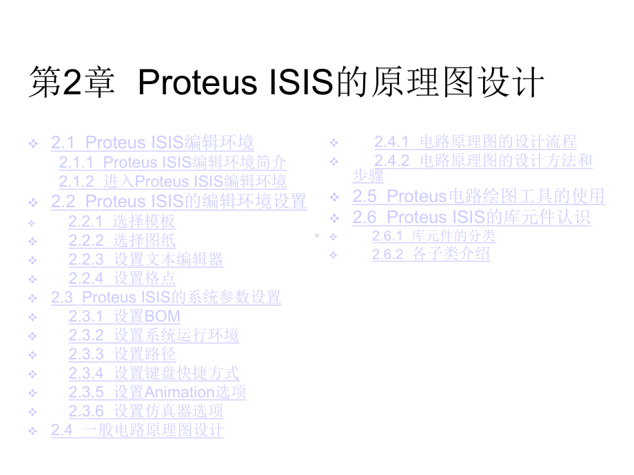 Proteus教程+电子线路设计、制版与仿真第2章ProteusISIS的原理图课件.ppt_第1页