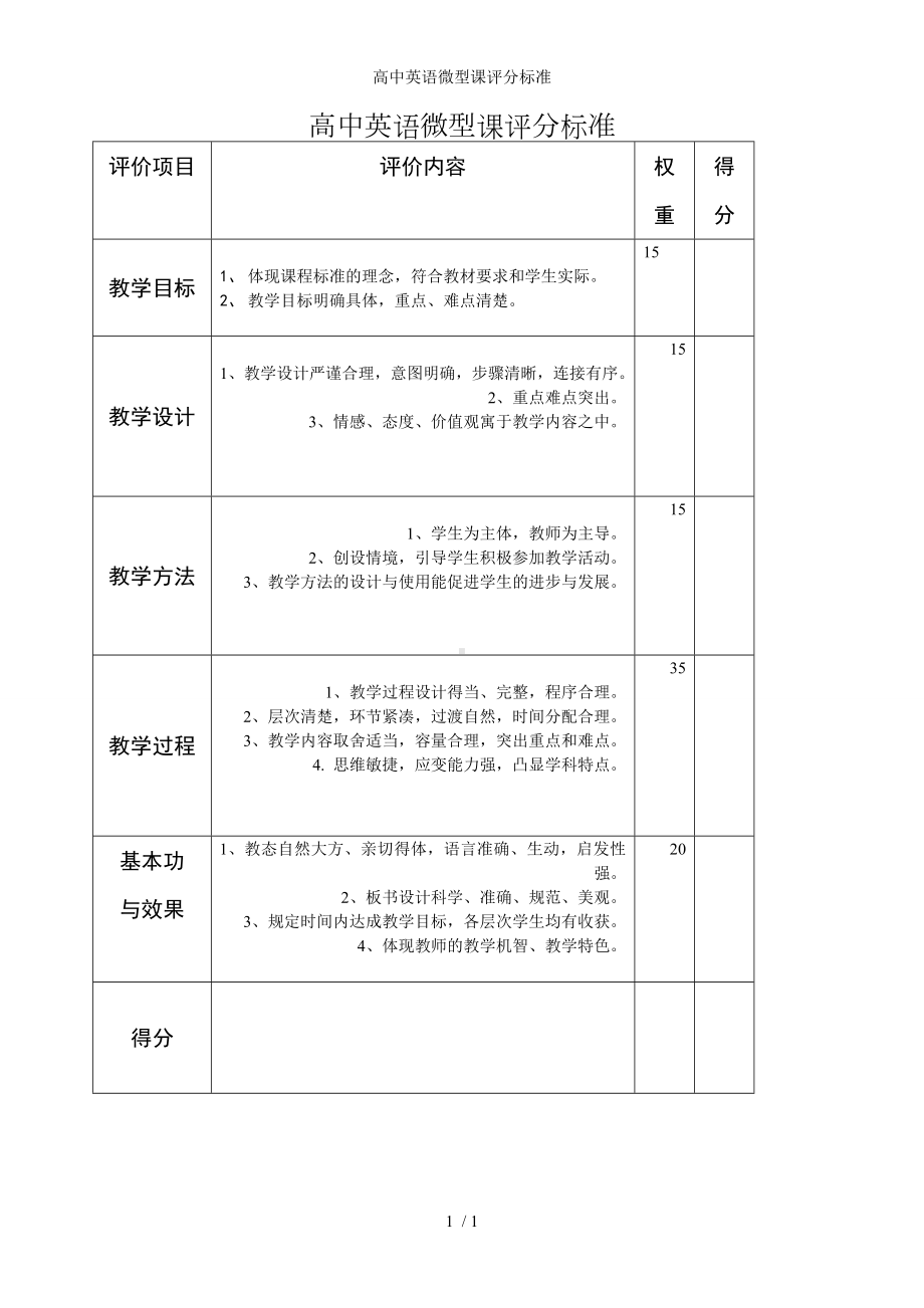 高中英语微型课评分标准参考模板范本.doc_第1页