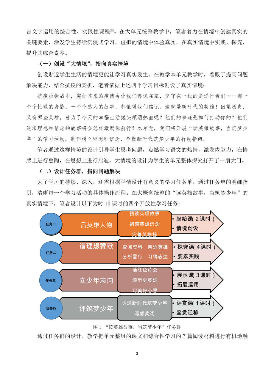 2022语文教学论文比赛《基于核心素养的大单元教学路径初探-以六年级下册第四单元革命题材项目统整教学为例》.docx_第3页