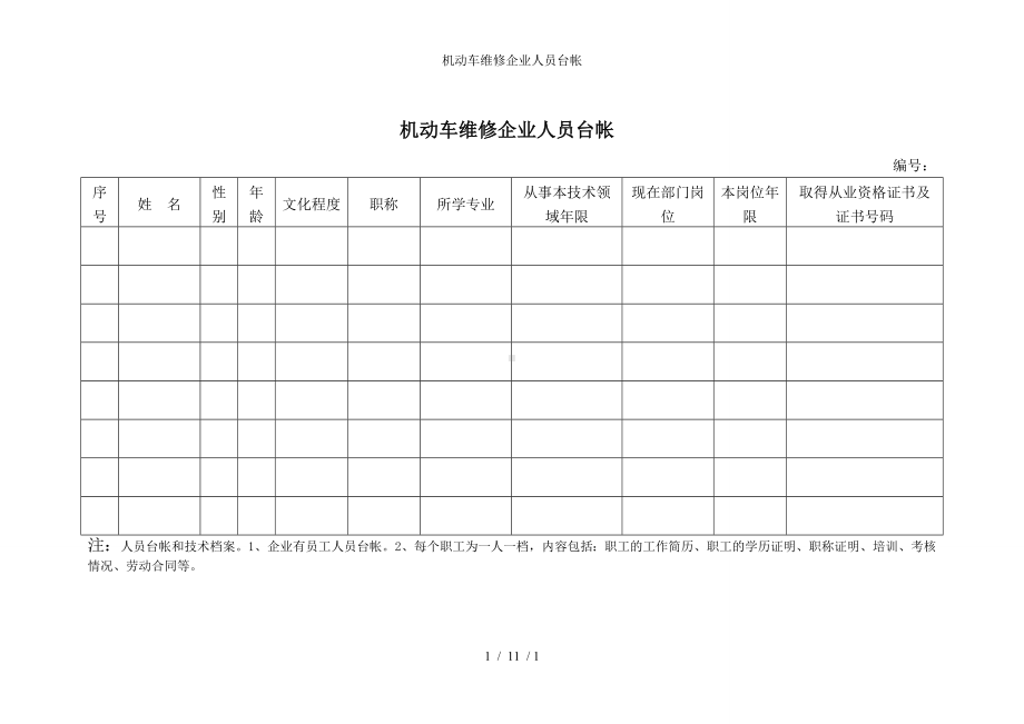 机动车维修企业人员台帐参考模板范本.doc_第1页