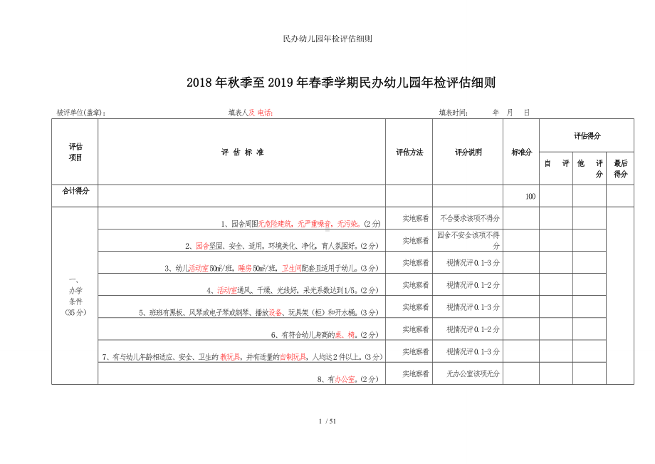 民办幼儿园年检评估细则参考模板范本.doc_第1页