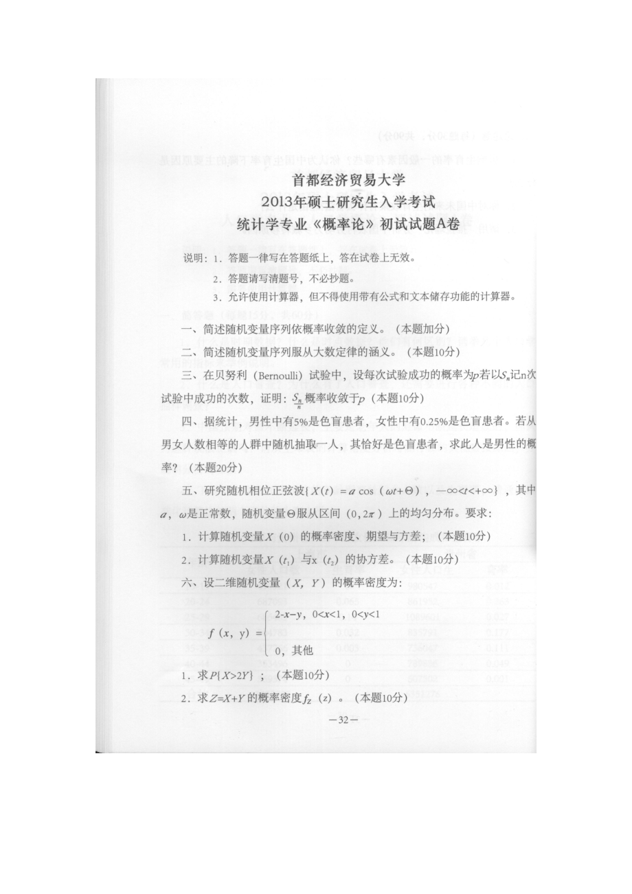 首都经济贸易大学考研专业课试题概率论2013-2018.docx_第1页