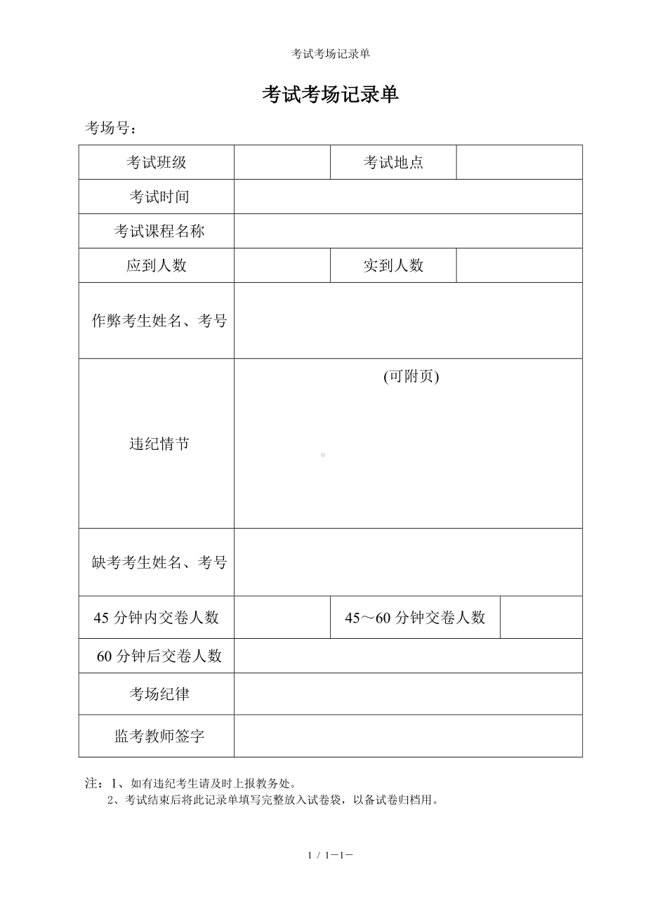 考试考场记录单参考模板范本.doc_第1页