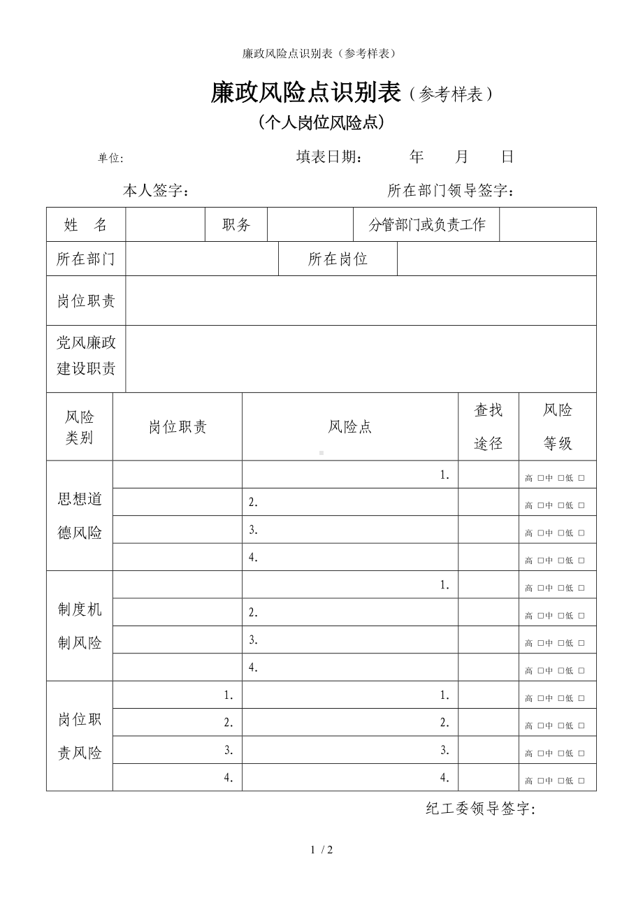 廉政风险点识别表（参考样表）参考模板范本.doc_第1页