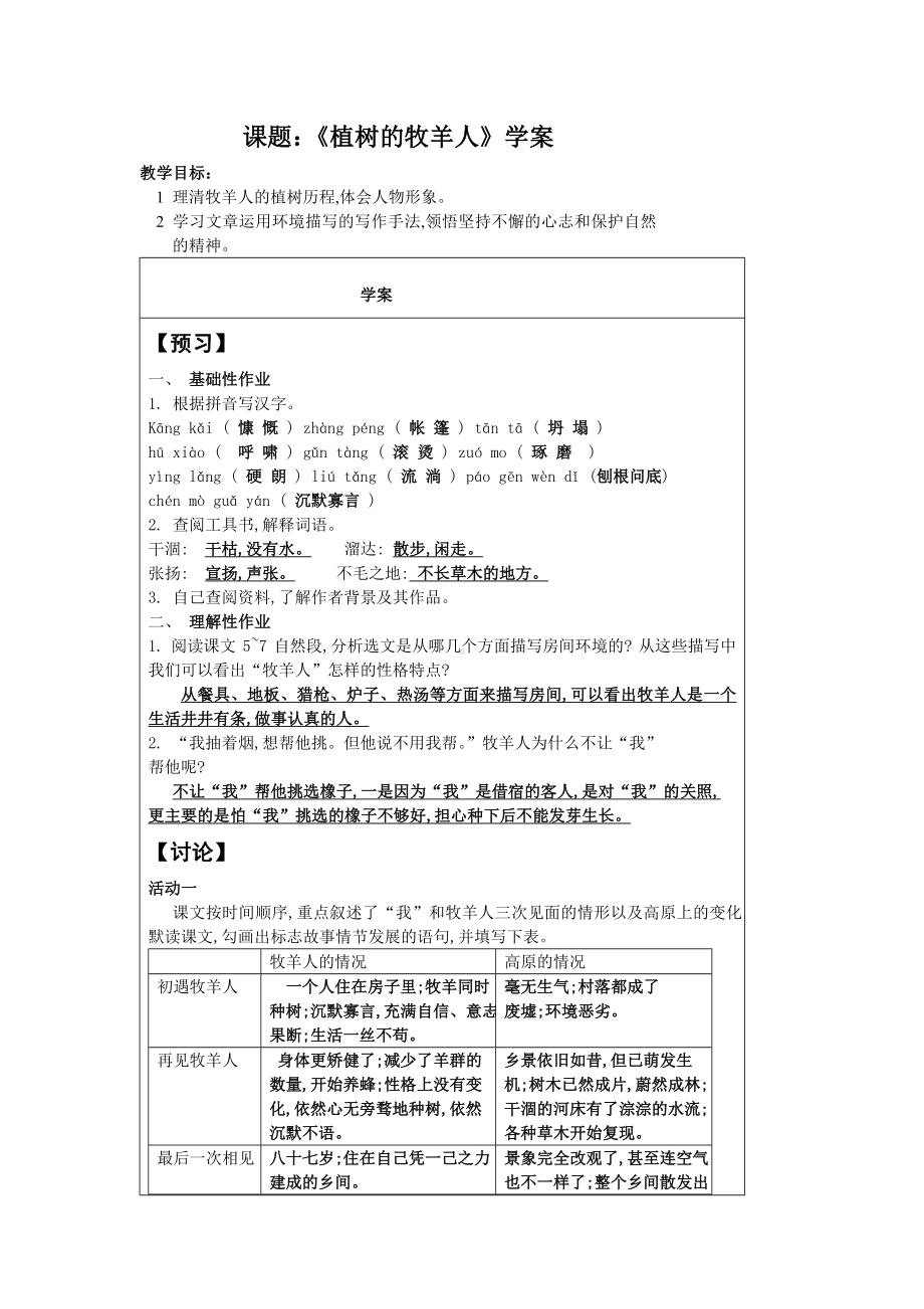 部编版七年级上册语文《植树的牧羊人》学案（定稿；校级公开课）.docx_第1页